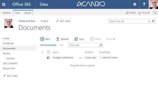 A standard document library view